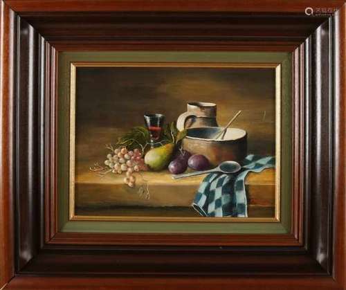 Pijnenburg. Still life with fruit. Oil paint on linen. Size: 30 x 40 cm. In good condition.