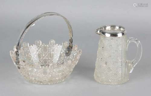 Crystal coupe and cream jug with silver, 833/000, both with so-called Bolshevik sharpening and