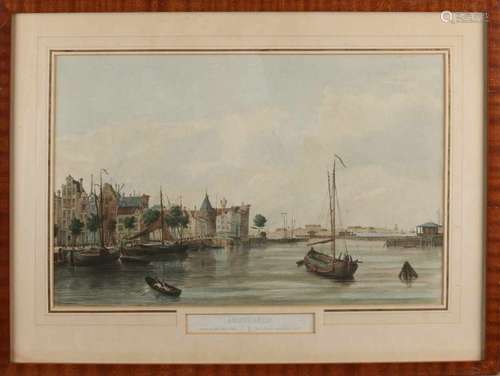 18th - 19th Century colored engraving of Amsterdam. View of the Westerdok. Engraving on paper. Size: