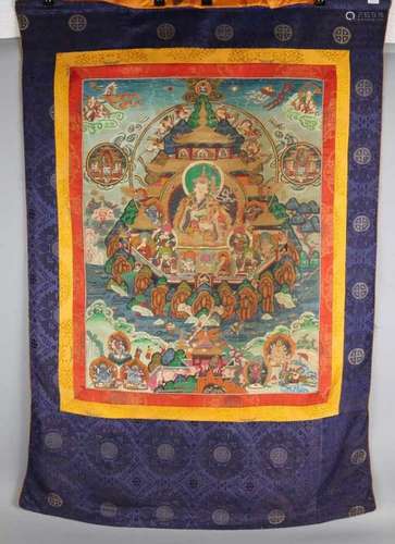 Two old Tibetan hand-worked Tangkas on silk. Second half of the 20th century. Size: 120 x 72 cm +