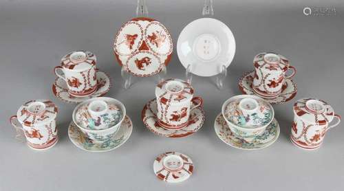 Lot of antique Japanese porcelain. Circa 1900. Marked. Consisting of: Seven cups and saucers + lids.