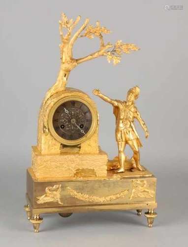 Antique French fire-gilt directoire pendulum. Circa 1800. Beautiful gilding. Nobleman at tree. Estel