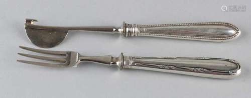 Silver fork + nutcracker. Fork with 800/000 silver handle and one nut crab with 800/000 silver