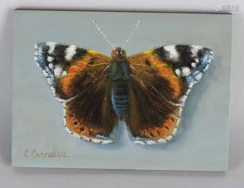 C. Cornelisz. 21st century. Butterfly. Oil paint on panel. Size: 13 x 18 cm. In good condition. C.