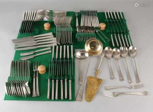 Extensive German silver cutlery, 800/000, with a carved edge, with 12 table knives with silver