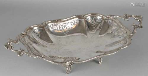 Silver fruit bowl, 835/000, with partly ajourwerk with curls and an imposed edge with floral