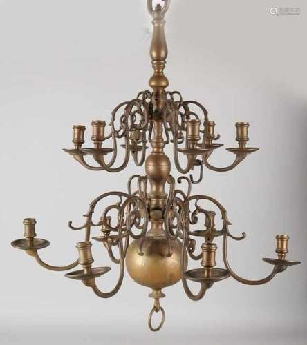 Antique 19th century bronze baroque-style 12-light candle crown with removable arms. Size: 77 x 60