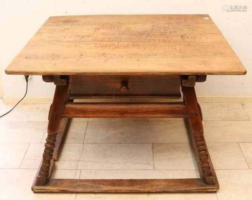 18th Century German payment table with oak drawer and drawer. Worm condition base. Size: 77 x 110