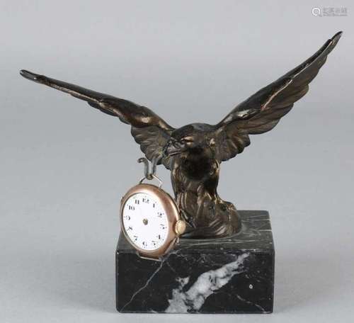 Old / antique Portre Montre with marble basement, composition metal. 20th century. Size: 12 x 15 x 9