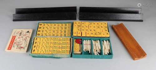 Two old Chinese Mahjong playing in box. 20th century. Size: 24 x 34 x 7 cm. In good condition.