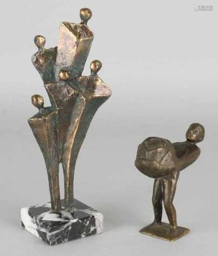 Two bronze figures. 20th century. One time Boeskoolmann, by Kip. Metal, bronze patinated figure,