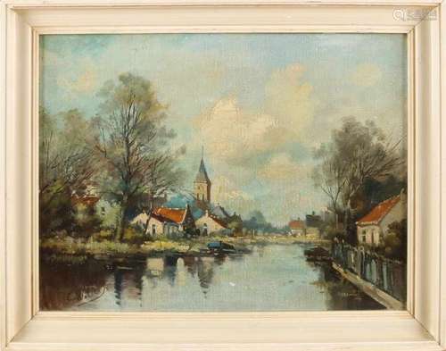 C. Wolters. Circa 1930. Dutch river face. Oil paint on linen. Size: 30 x 40 cm. In good condition.