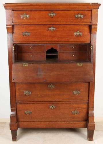 Oak 19th century Dutch chiffoniere with a writing area in the middle drawer. Everything with