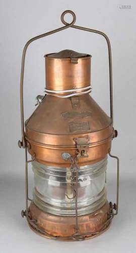 Large pre-war brass ship's lamp. Signature Meteorite 46749. Electrified. Size: 55 x 24 cm ø. In good