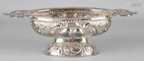 Silver brandy bowl, 800/000, oval model decorated with volutes, pearl edges, curls and floral decor.