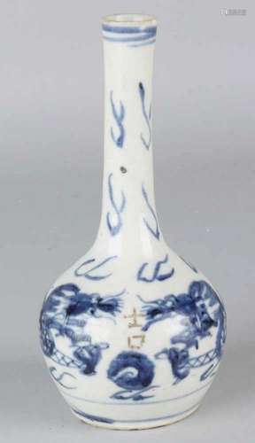 Antique Chinese porcelain dragon vase. 17th century? Chips bottom edge, chip top edge. Size: 16.5