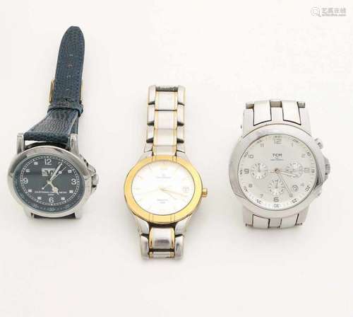 Lot with three watches, including candino, with steel band and goldcoloured elements, with butterfly