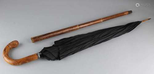 Antique wooden walking stick with special telescopic wooden telescopic tube and can then be used