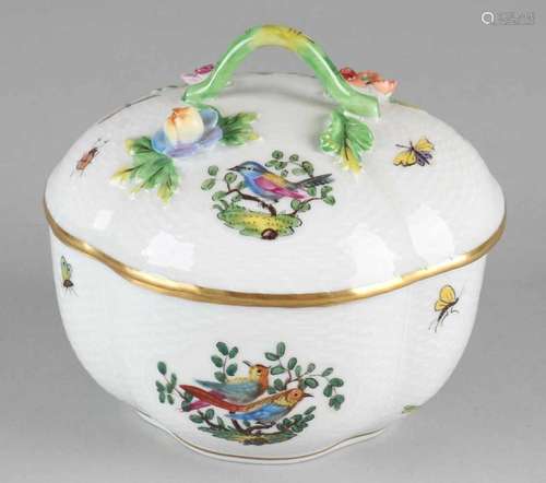 Old German Dresden porcelain box with boxes, butterflies, insects and floral decor. Returned.