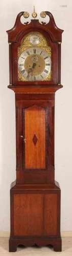 Antique English mahogany standing clock with bandintarsia. Circa 1800. Kidd Whtiby. Eight-day