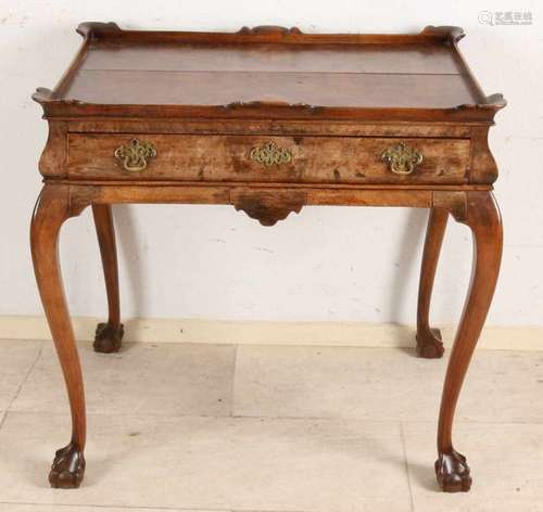 Dutch Baroque-style tea table with brass batter and claw feet. Second half of the 20th century.