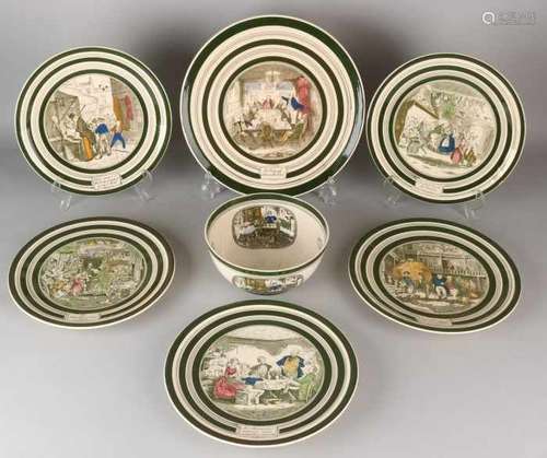 Seven parts of antique English ceramics. Among others: The Dickens Pickwick papers, Adams Tunstall