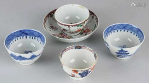 Five times 18th -19st century tableware. Chinese Imari, Family Rose etc. One cup of hairline.