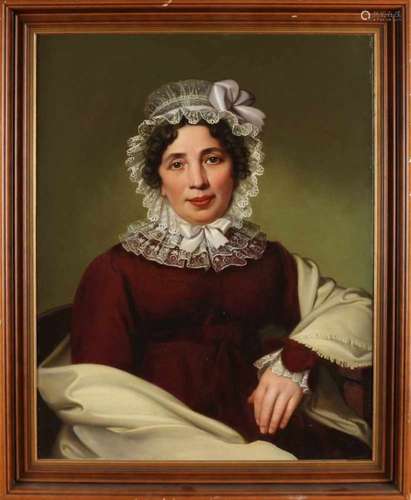 Unclear signed. 1821. Lady's portrait. Cracked. Oil paint on linen. Size: 80 x 64 cm. In decent