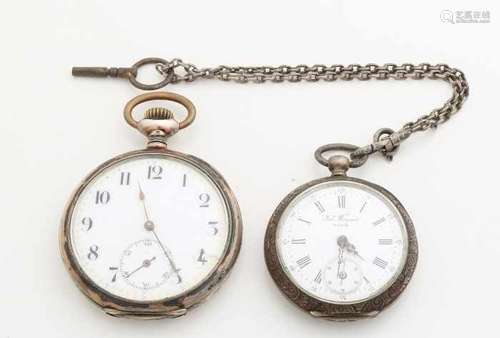 Two silver pocket watches, 800/000, small edited model signed: Jul. Wagner Wanne, with chain with