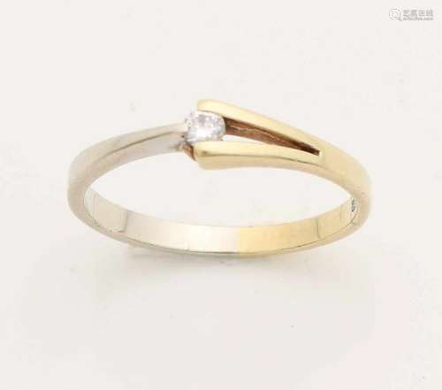 Golden ring, 585/000, with diamond. Bicolour, split ring with a brilliant cut diamond in the middle,