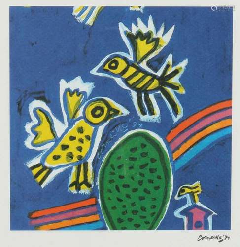 Guillaume Corneille. '91. 1922 - 2010. Birds. Lithograph from book The Tie by Corneille. Size: 15