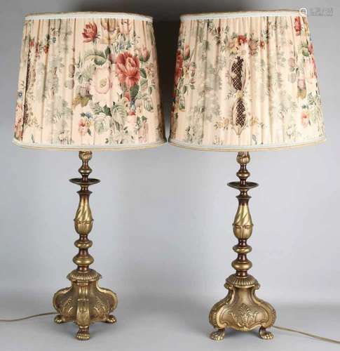 Two large brass table lamps in Baroque style. Second half of the 20th century. Size: 85 x 40 cm ø.