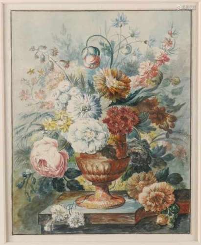 Unsigned. 18th - 19th Century. Vase with Flowers. Watercolor on paper. Size: 21 x 16 cm. In good