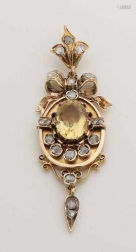 Special yellow gold pendant, 750/000, made of a pair of earrings, Louis XIV style, with citrine