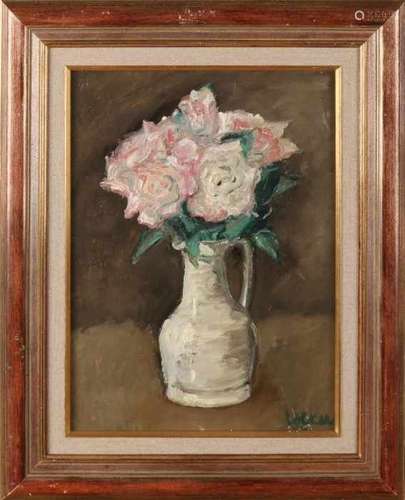 Meinert Volkers. 1927 - 2000. Can with roses. Oil paint on linen. Size: 30 x 40 cm. In good