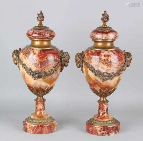 Two antique marble cassettes with gilt bronze ornaments. Circa 1900. Size: 45 cm. In good condition.