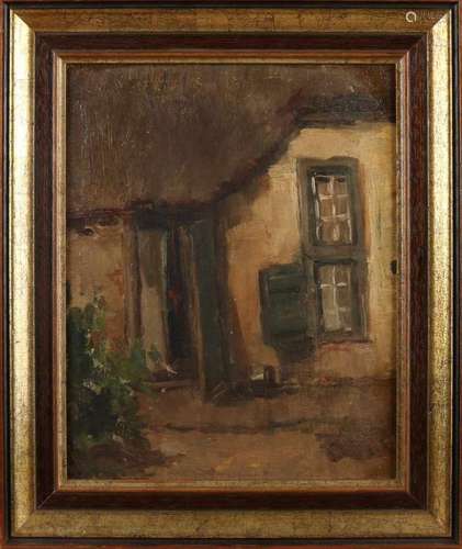 Unsigned. Circa 1920. Farm house. Oil paint on linen. Size: 24 x 30 cm. In good condition. Nicht