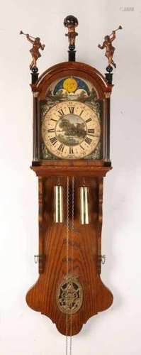 Oak Frisian tail clock with date indication and moon phase. Second half of the 20th century. Size: