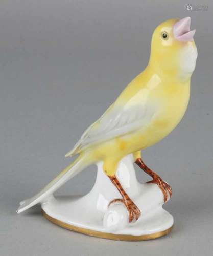 German Hummel porcelain yellow canary with gold rim. Monogram CV 219. Size: 12 cm. In good