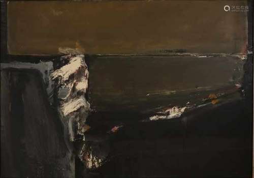 Henk Schuring. Enschede, 1928 - 1984. Large abstract figurative landscape. Oil paint on linen. Size: