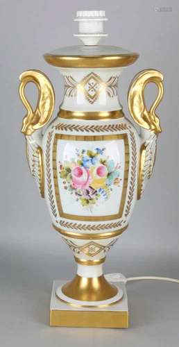 Large hand painted Limoges porcelain lamp base with floral and gold decor. Signed. One minimal chip.