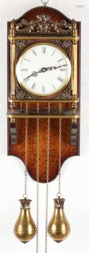 Old Zaanse clock. Walnut with brass. Second half of the 20th century. Size: 50 x 20 x 17 cm. In good