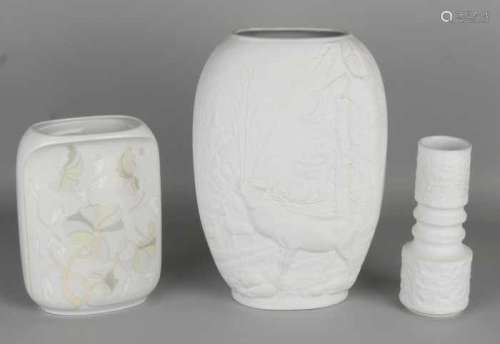Three German porcelain vases. Second half of the 20th century. Consisting of: Once large, with red