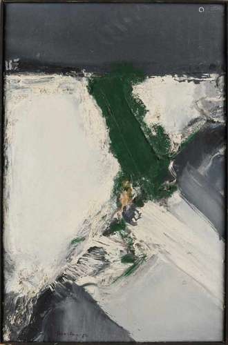 Henk Schuring. '64. 1928 - 1984. Zwolle. Abstract composition. Oil paint on linen. Size: 40 x 60 cm.