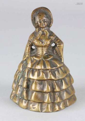 Antique bronze bell in the shape of a lady with a hoop skirt. Size: 12 cm. In good condition. Antike