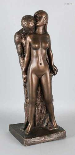 Bronze colored image. Naked woman with man. Composite. Second half of the 20th century. Size: 52 cm.