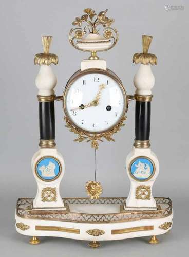 18th Century French marble Louis Seize portal clock with fire-gilt bronze fittings. Circa 1780.