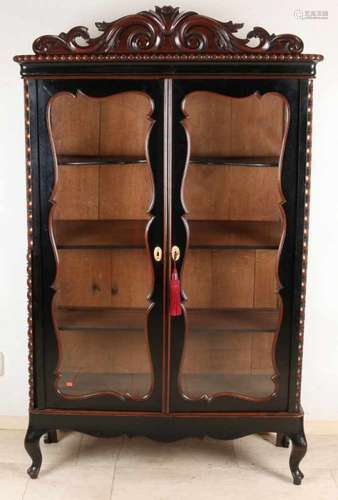 19th century mahogany wooded display case with side glass and removable shelves. Louis Philippe.