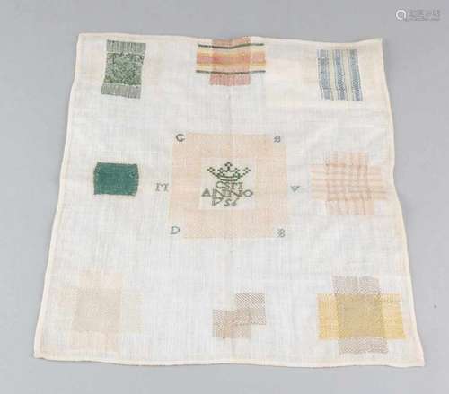 18th Century stitched sampler. Monogram CSM. Anno 1756. Size: 28 x 33 cm. In good condition. 18.