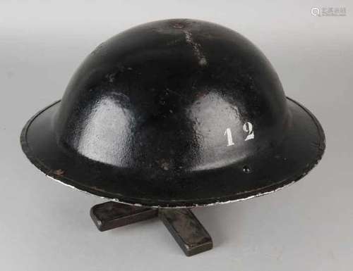 English black military helmet + inner helmet. No. 12. WW II. Size: 10 x 31 cm ø. In good